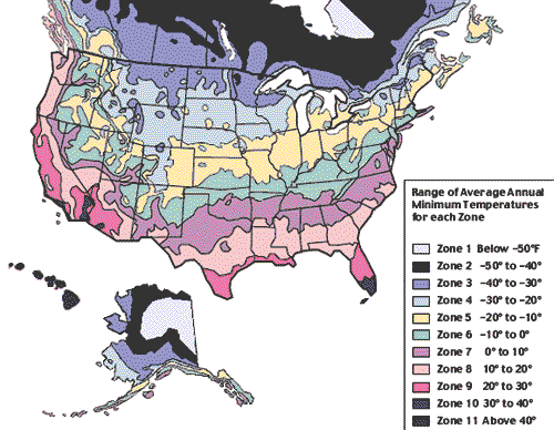 ILLUSTRATION: map depicting growth zones for the United States