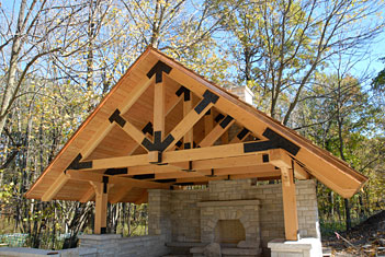 PHOTO: the new timber and stone shelter in the McDonald Woods.