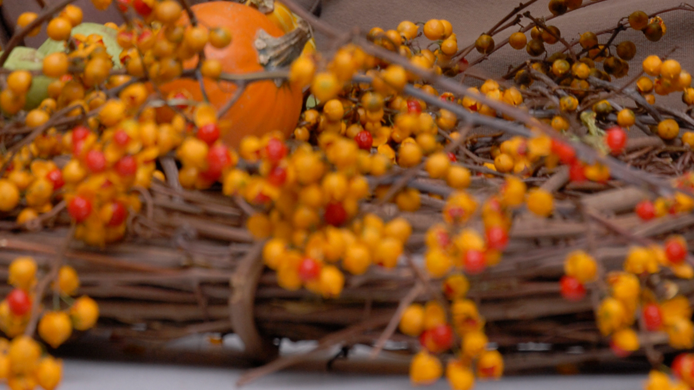 Fall wreath made with mini gourds