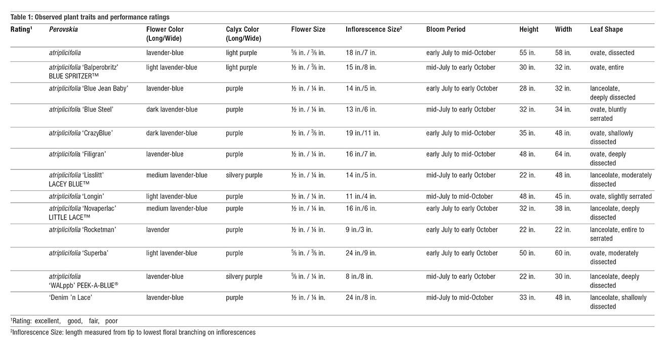 Table 1: Observed plant traits and performance ratings