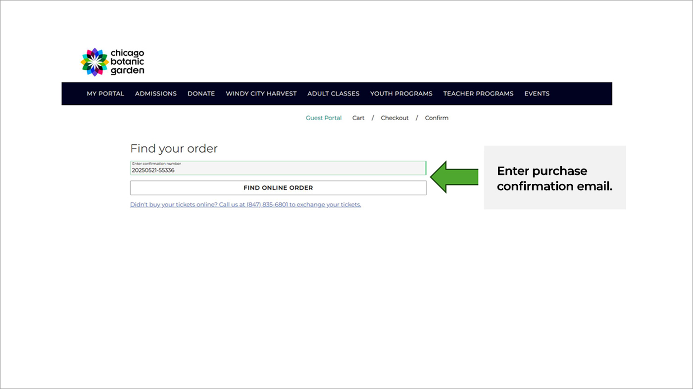 Step 4: Enter the purchase confirmation number in the provided "Find your order" input field.