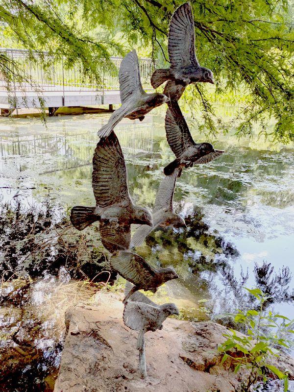 sculpture seven birds