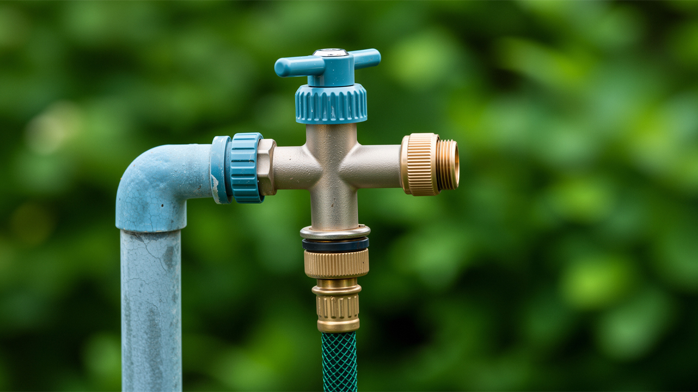 Garden hose splitter attachment for spigot.