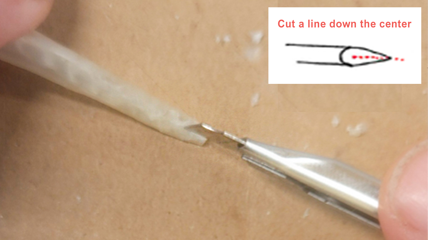 cut a line down the center of the quill tip