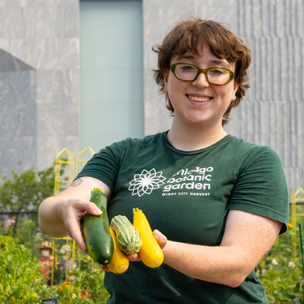 Iris Michael with garden zucchini
