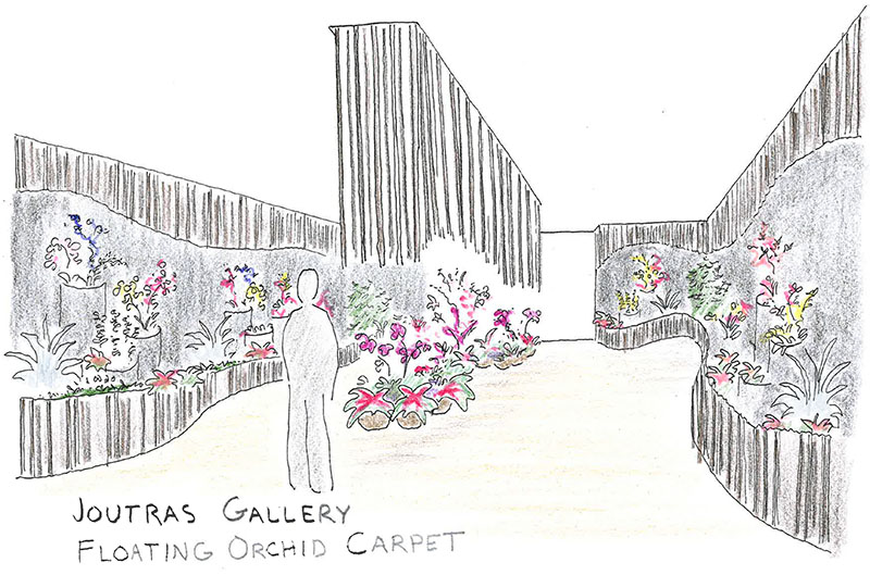 Horticulturist Brian Barker envisions hanging orchid gardens in Joutras Gallery