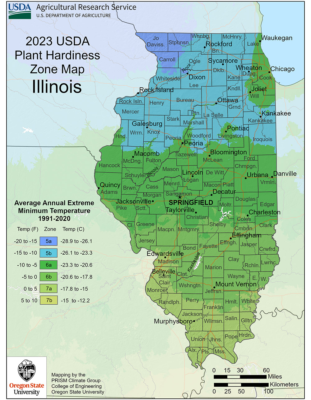 2023 Illinois Plant Hardiness Zone Map
