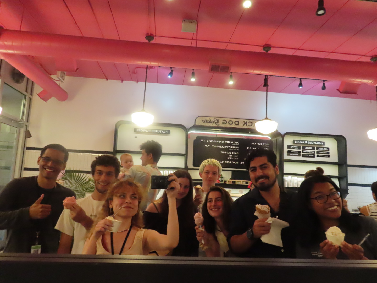 Summer 2022 REU interns grabbing gelato together. REU cohorts often form close-knit communities.