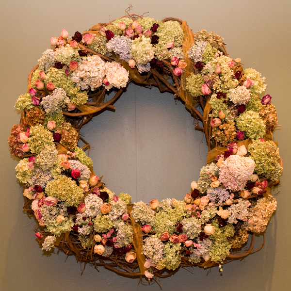 Wreath with dried garden flowers